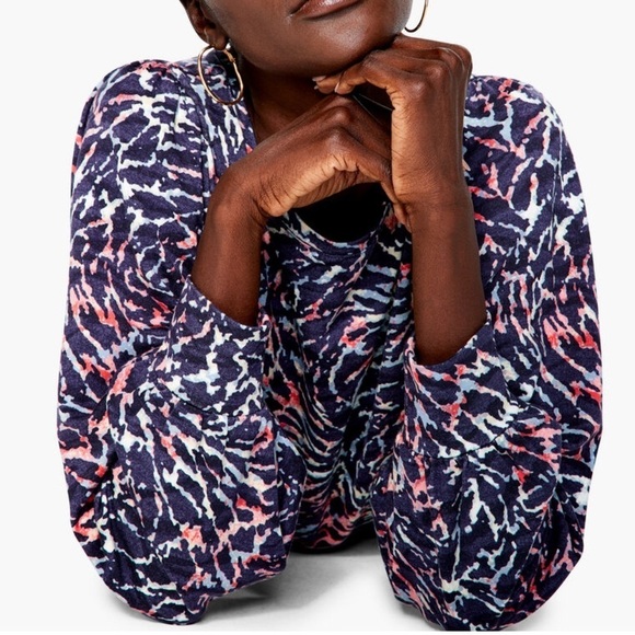 NIC+ZOE puff long sleeve Glowing Sunset 2023 print rayon pullover top size S - Picture 1 of 12